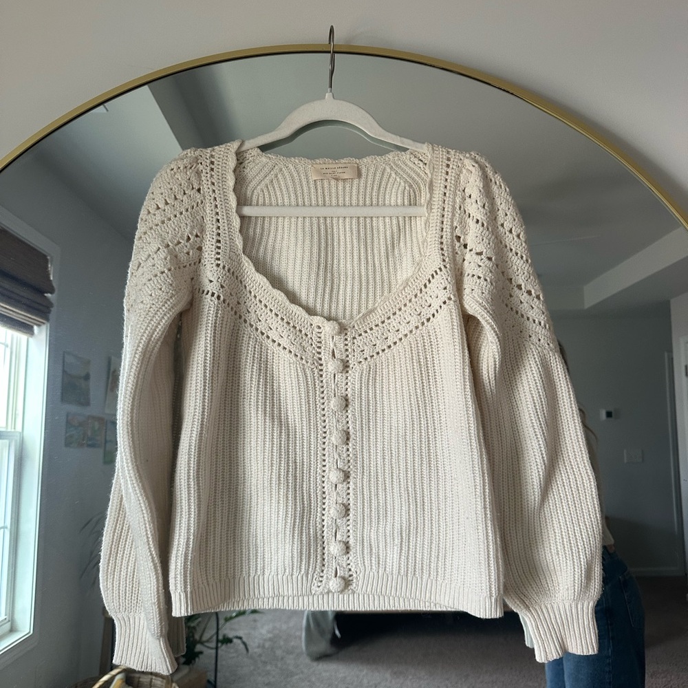 Sezane Elegant Cream Knit Sweater